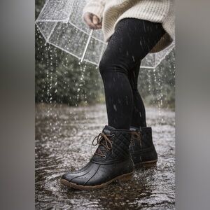 Sperry Saltwater Quilted Duck Boots Black Waterproof Ankle Boots Womens Size 8